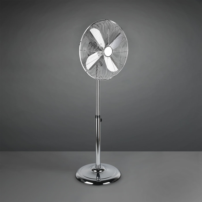 Ystadt - Ventilatore a piantana in metallo cromato Ø45. Ventilatore da terra con corpo oscillante ed inclinabile