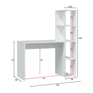 Scrivania Pittston, Scrittoio lineare con libreria, Tavolo ufficio multiuso salvaspazio, 110x50h136 cm, Bianco