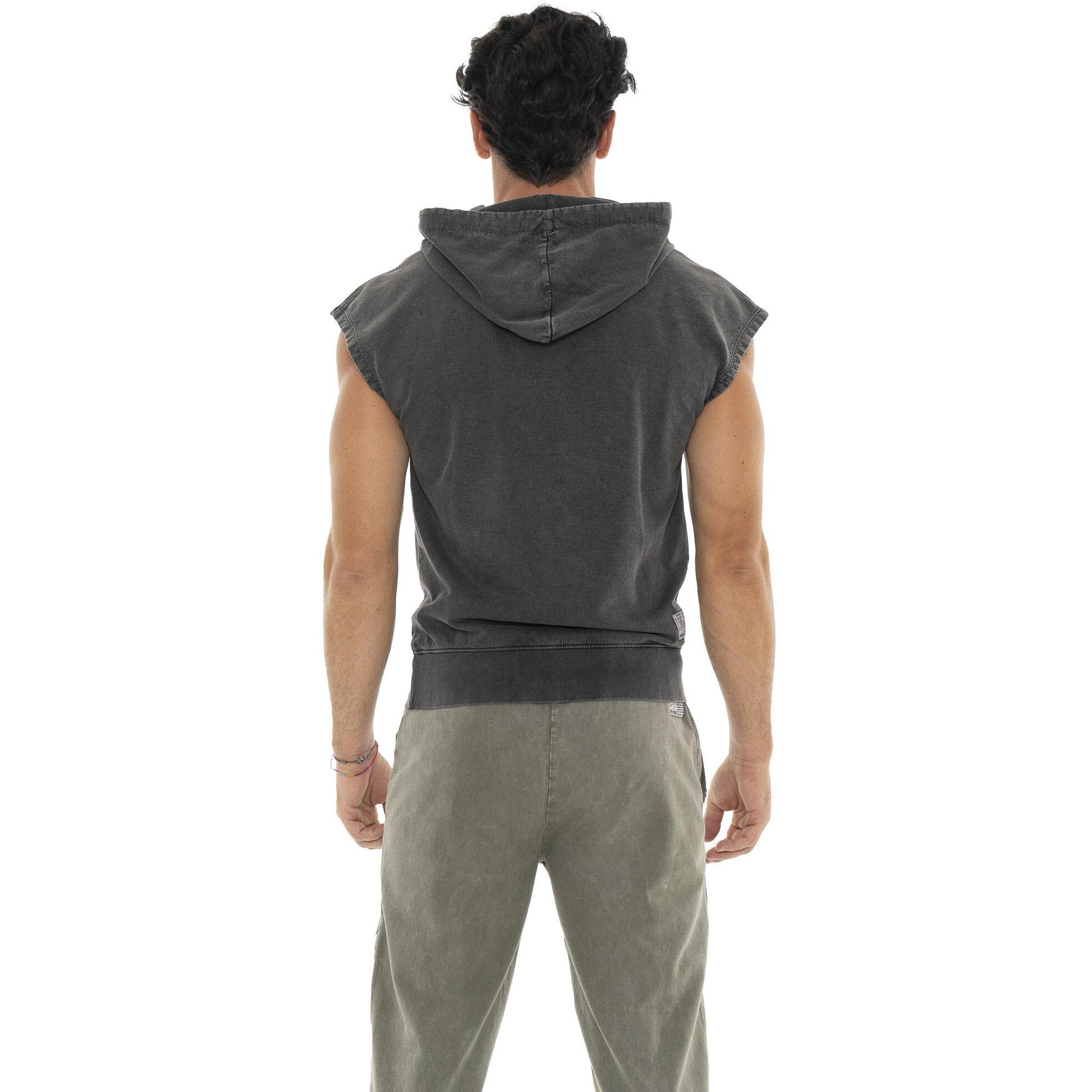 Felpa smanicata da uomo non garzata in tessuto lavato Leone Old Wash