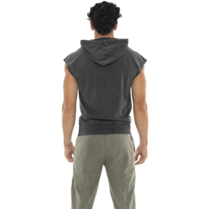 Felpa smanicata da uomo non garzata in tessuto lavato Leone Old Wash