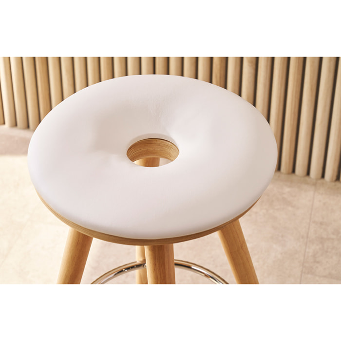 Tabouret de bar scandinave blanc et bois clair 65 cm NORDECO