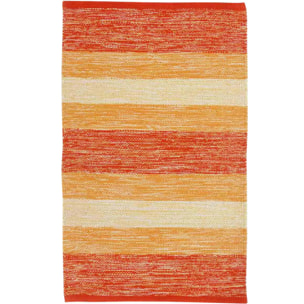 Tappeto HAPPY ARANCIONE disegno a righe 100% cotone annodati a mano, tappetino stuoia bagno multiuso lavabile