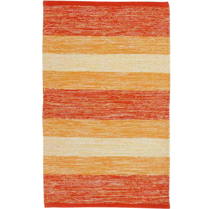 Tappeto HAPPY ARANCIONE disegno a righe 100% cotone annodati a mano, tappetino stuoia bagno multiuso lavabile