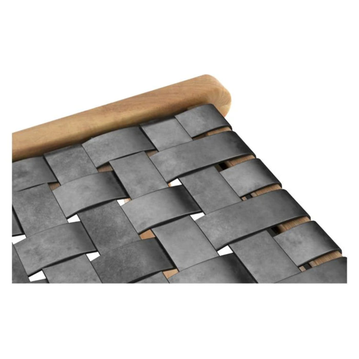 Tabouret pour îlot central 65 cm en teck et cuir tressé noir - Yuma