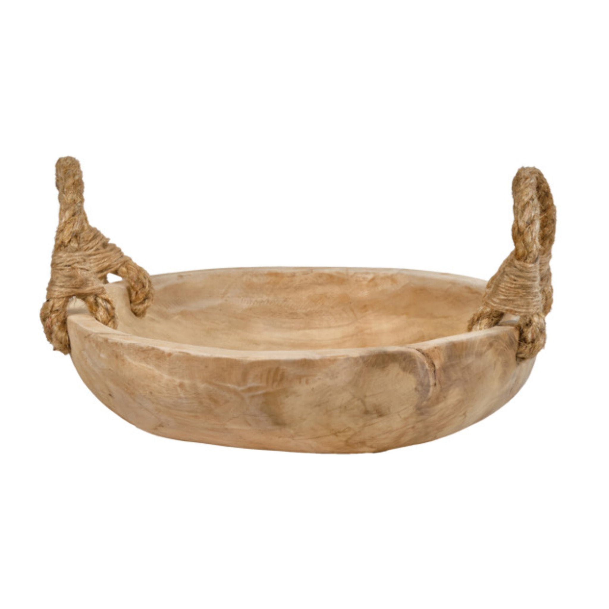 Corbeille 38 cm en bois massif de teck avec 2 anses en corde - AGADIR