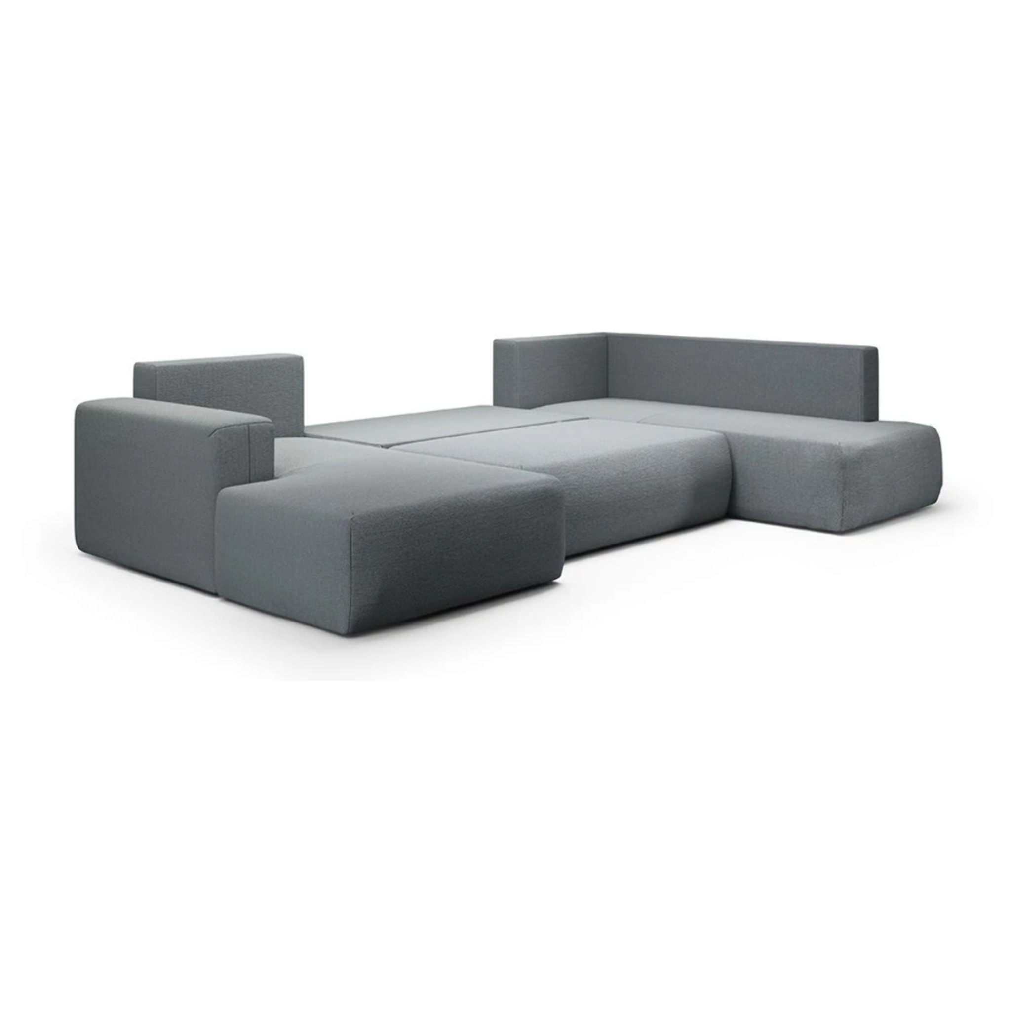 NALA - Canapé panoramique droit 5 places en tissu gris clair
