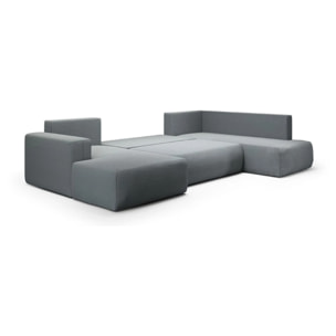 NALA - Canapé panoramique droit 5 places en tissu gris clair