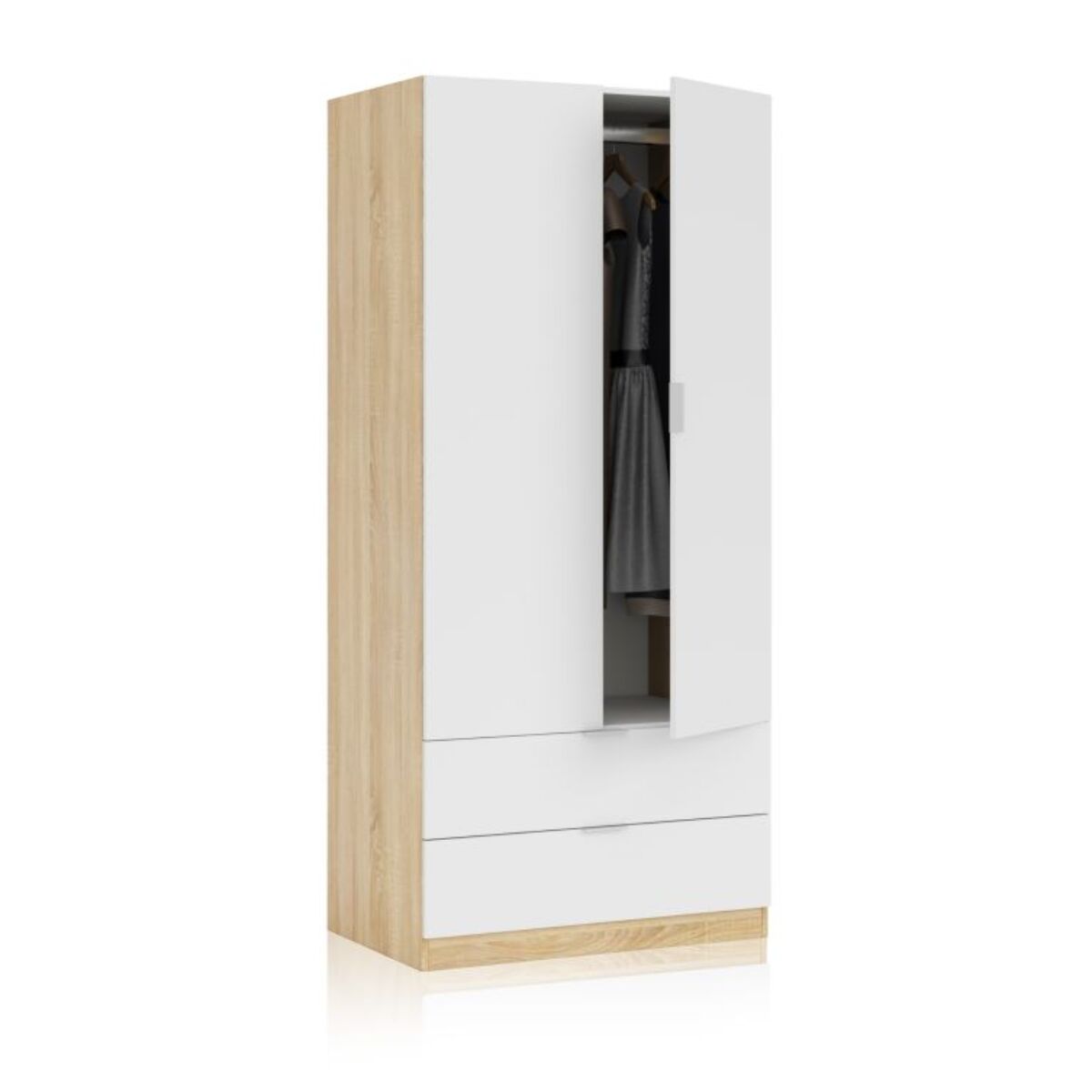 Armario Lark 2 Puertas 2 Cajones Blanco Artik (Blanco Mate) - Roble Canadian