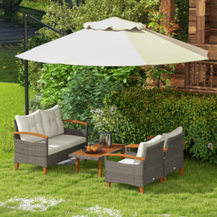 Ensemble salon de jardin 4 places 4 pcs style exotique coussins inclus résine bois acacia