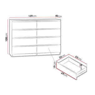 Celia - commode 8 tiroirs - bois - 139 cm - style contemporain - Bois
