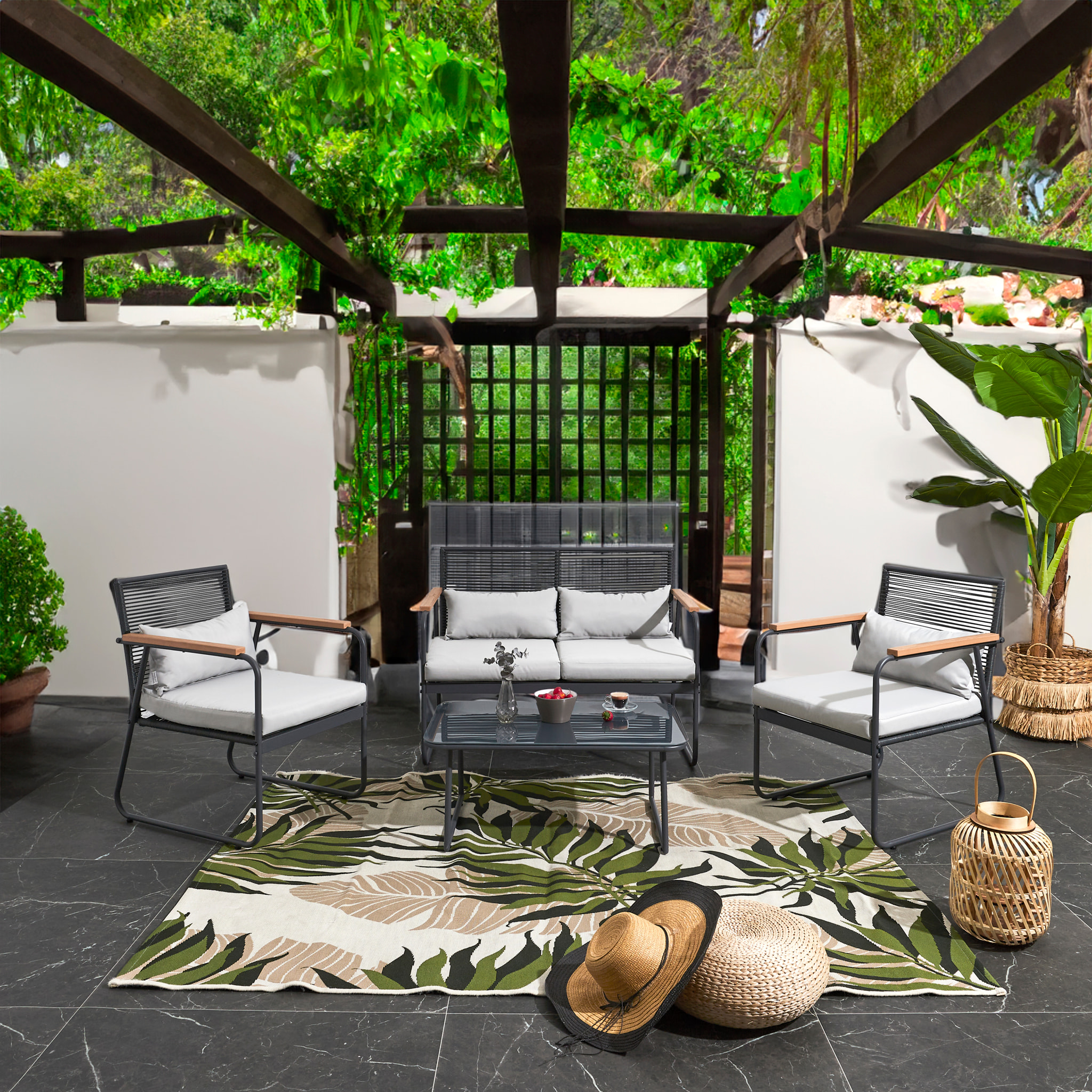 Salon De Jardin Palma Gris 4 Pieces