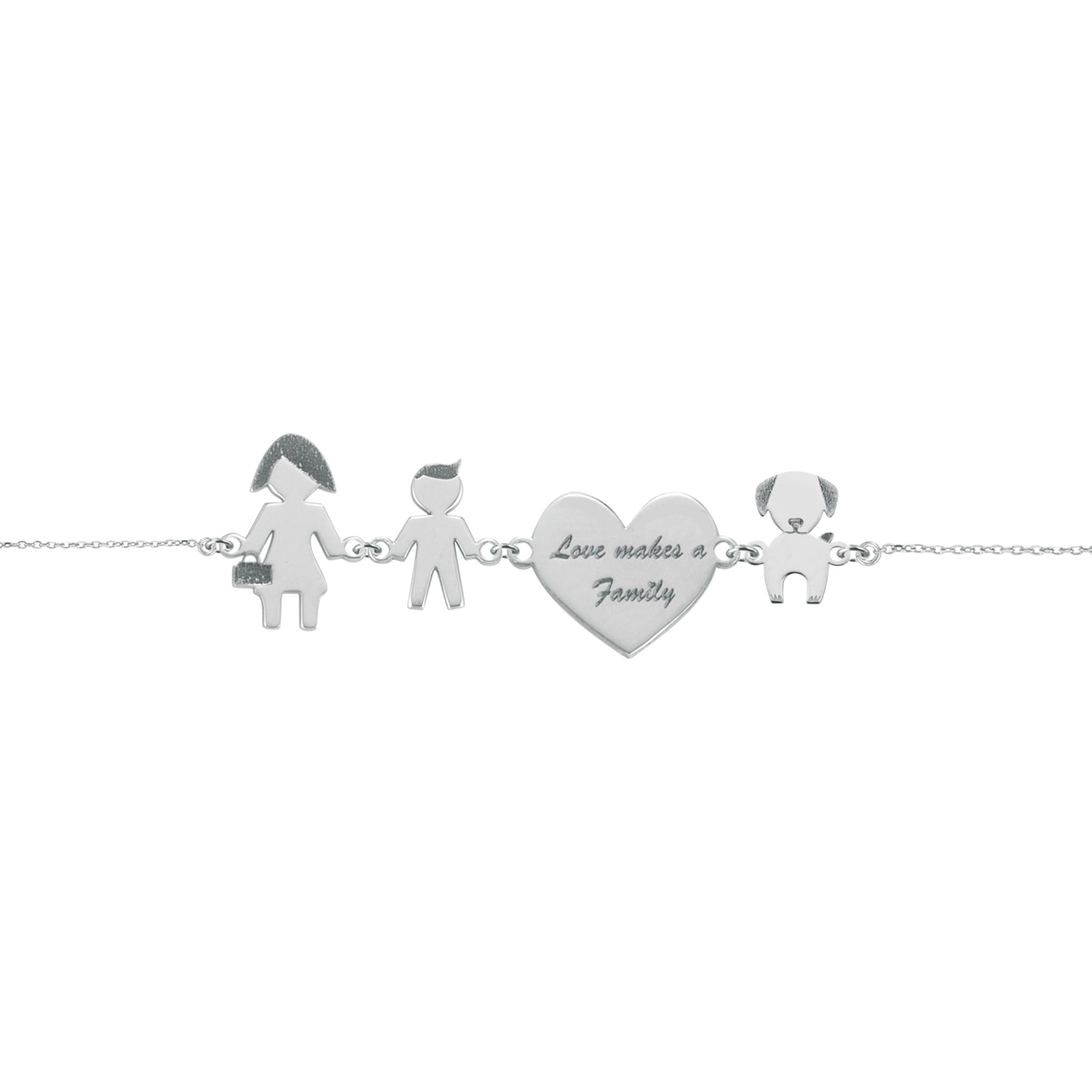 Bracciale Love Makes a Family Mamma-Bimbo-Cuore-Cane Argento