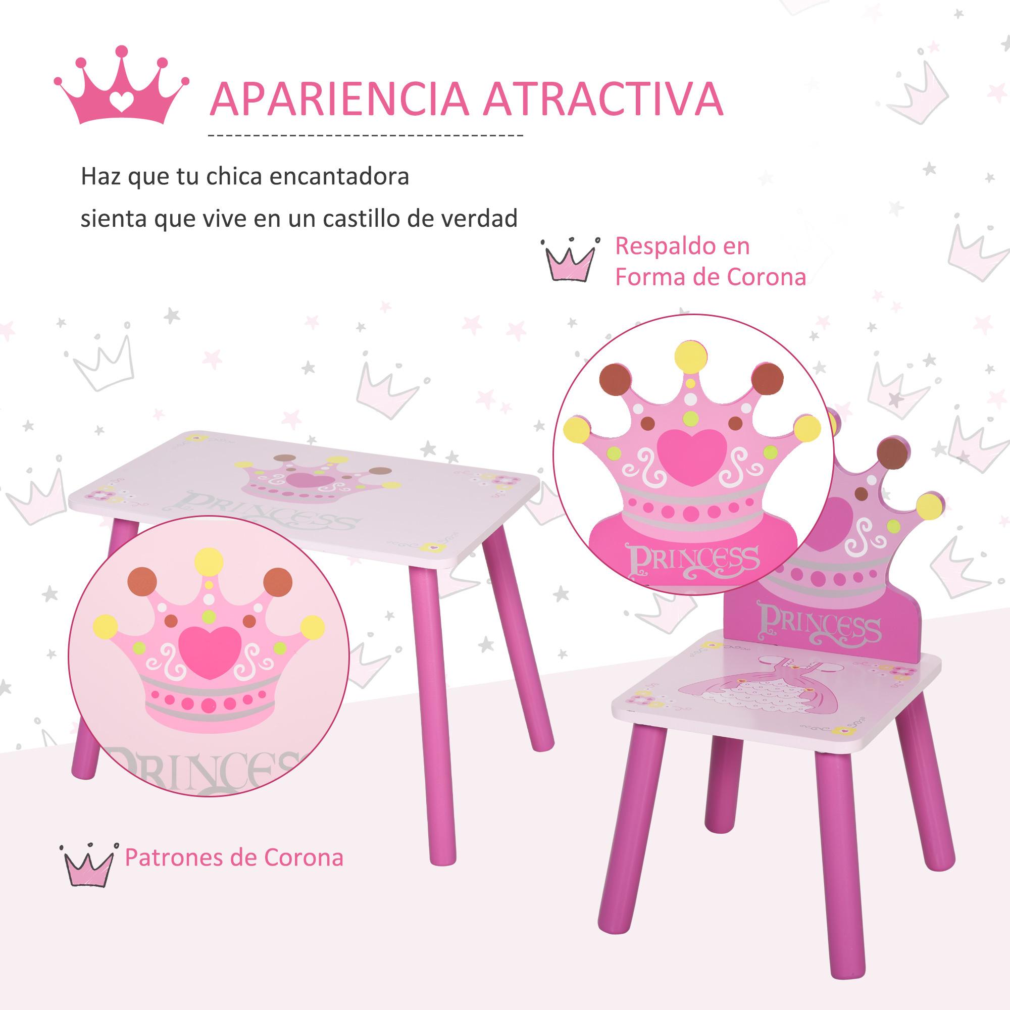 Juego de Mesa y 2 Sillas Infantiles de Madera Set de Mesa 55x34x42 cm Sillas 28x26x50 cm para Niños + 3 Años para Dormitorio Color Rosa