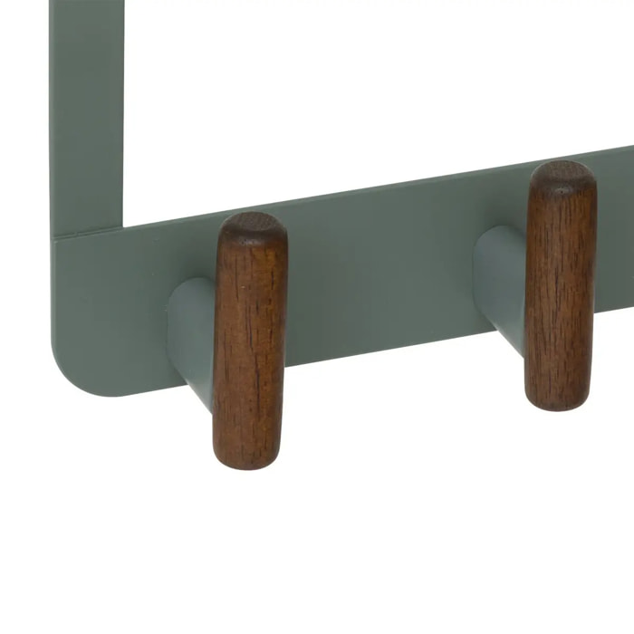 Patère accroche-porte 4 crochets Cassie vert et bois