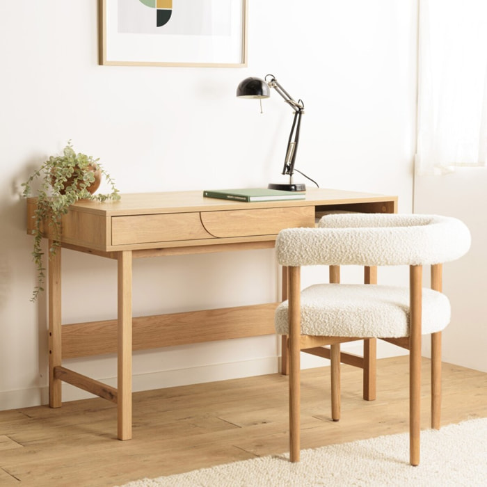 ETHAN - Bureau bois 1 tiroir décor motif arrondi couleur naturelle