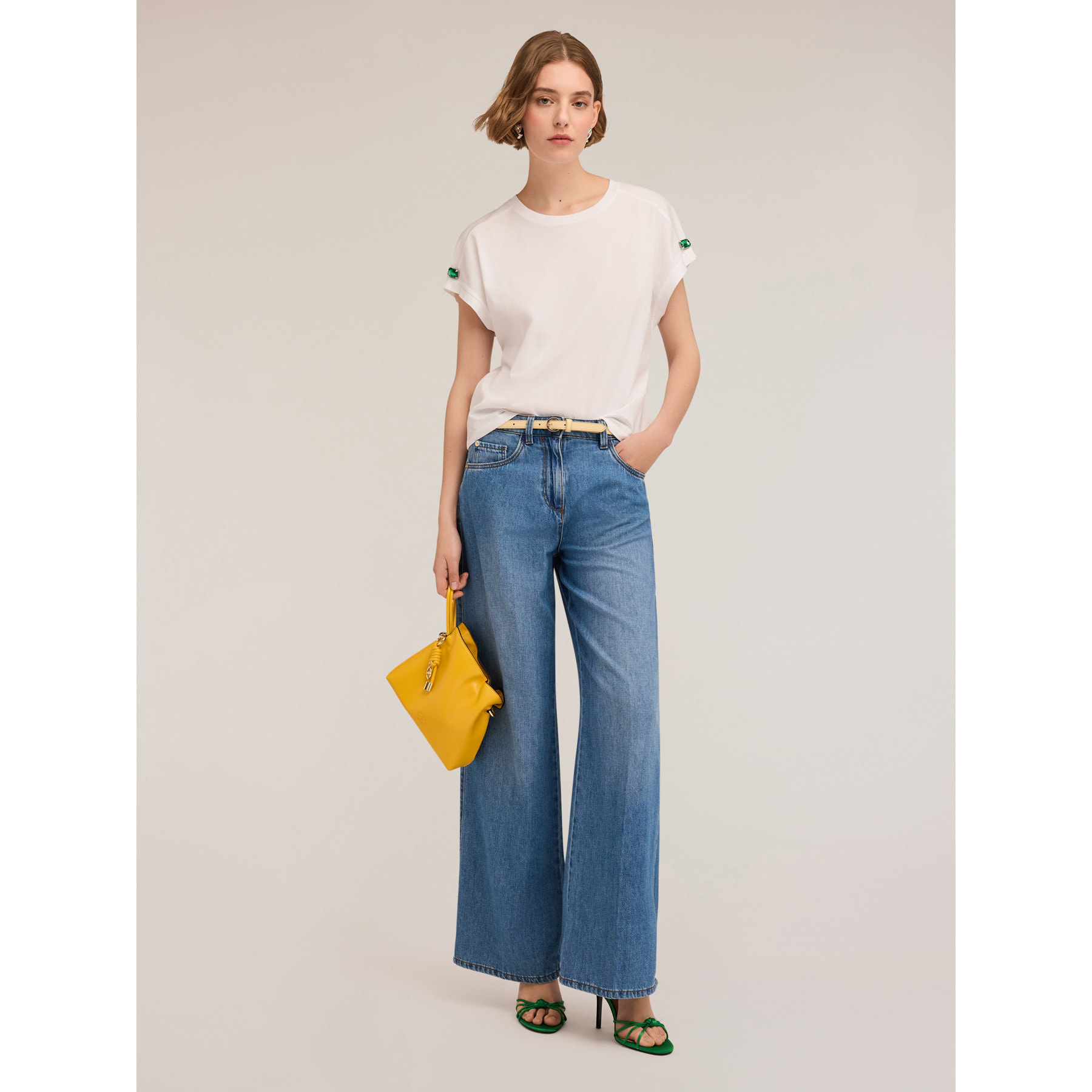 Motivi - T-shirt kimono con pietre sulle maniche - Bianco