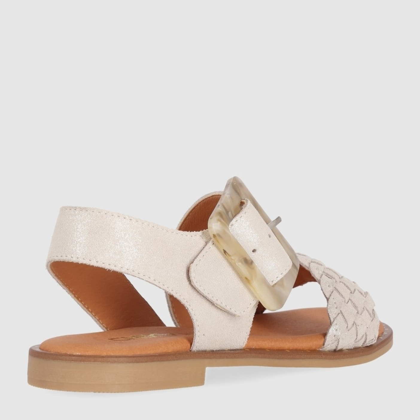 Sandalias de Serraje - Platino - Tacón: Bajo