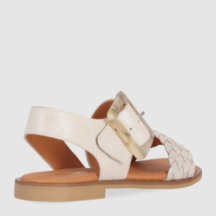 Sandalias de Serraje - Platino - Tacón: Bajo