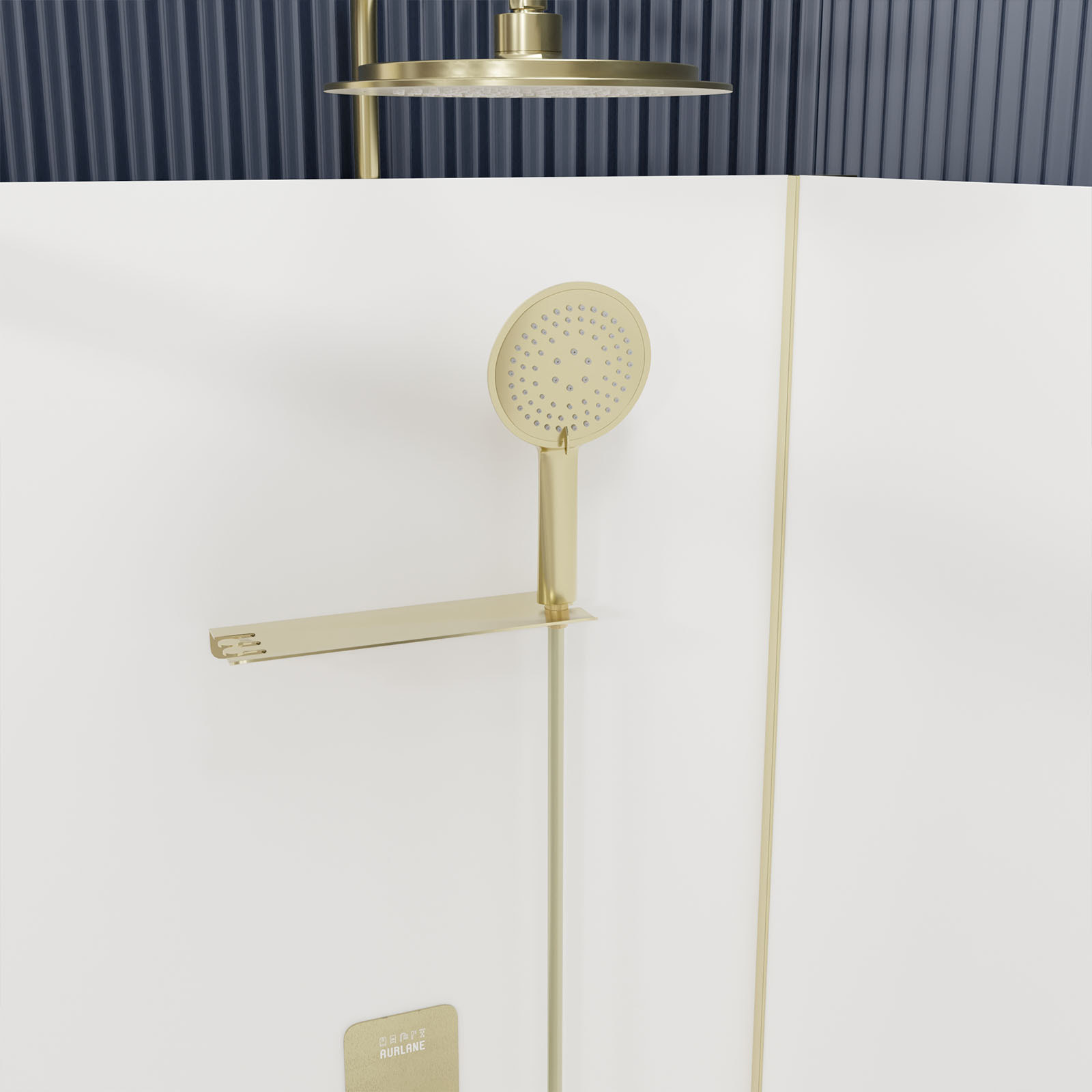 Cabine de douche 1/4 de cercle 90x90x206.5/236.5cm Blanche et Profilés Or Brossé - Receveur standard