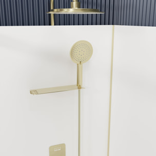 Cabine de douche 1/4 de cercle 90x90x206.5/236.5cm Blanche et Profilés Or Brossé - Receveur standard
