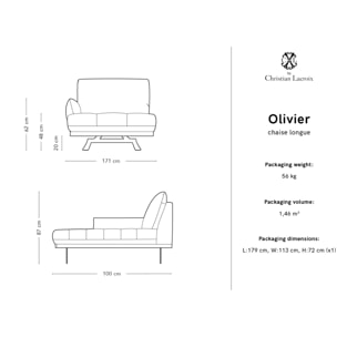 Méridienne gauche "Olivier" en tissu structurel beige clair