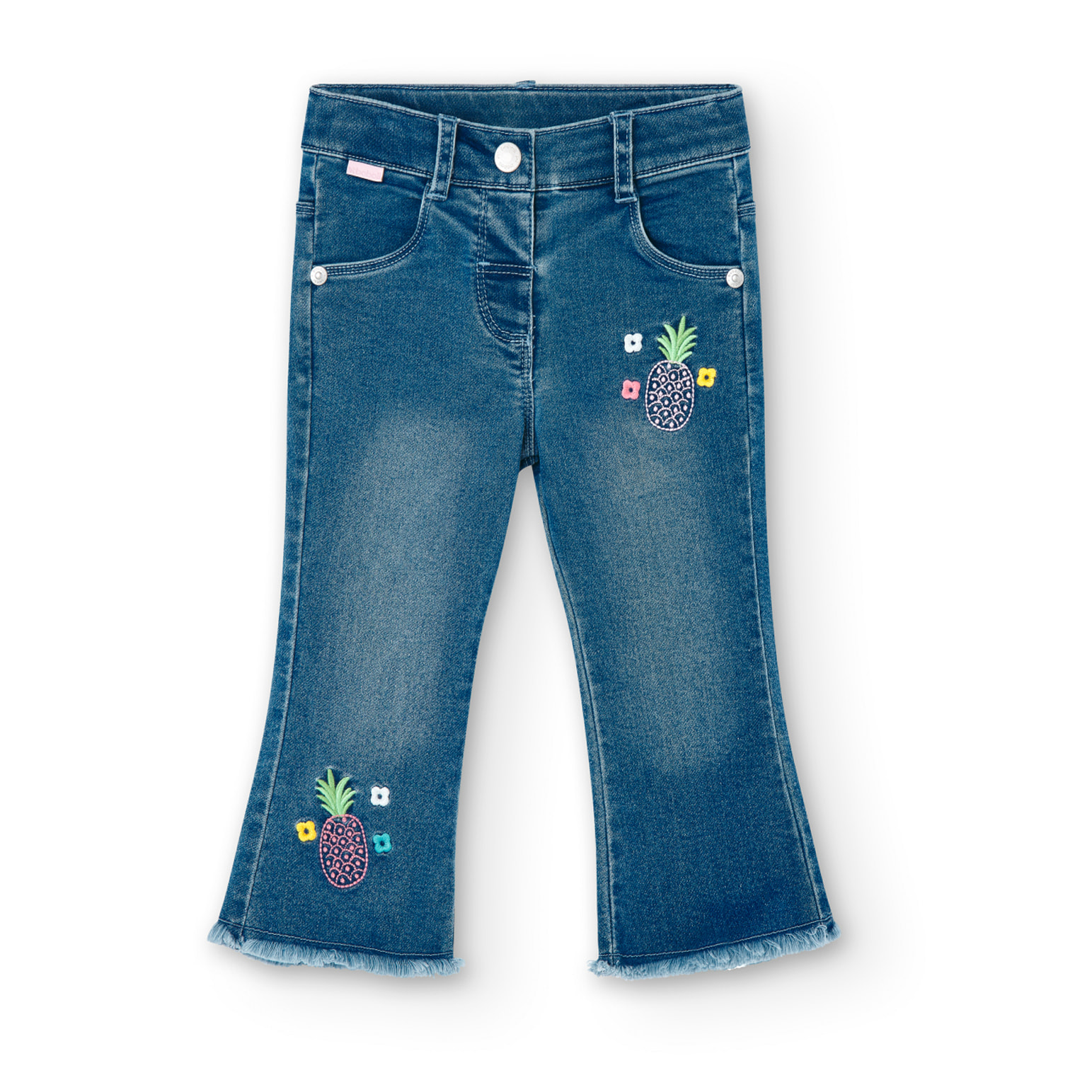 PantalÃ³n denim niÃ±a, algodÃ³n estampado, azul