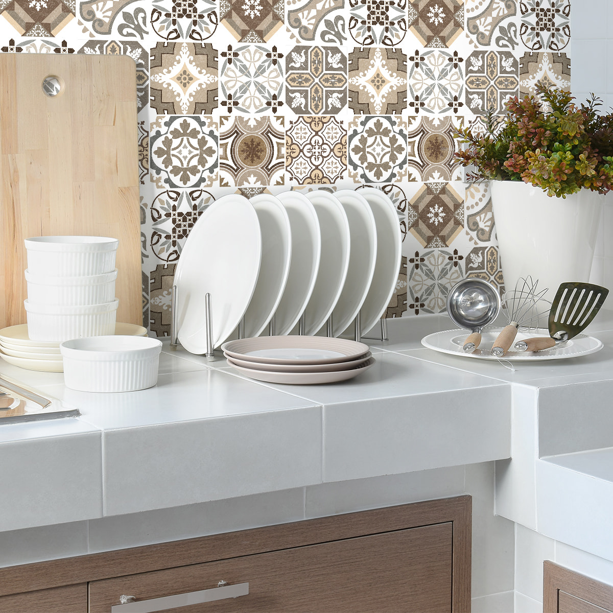 Stickers muraux - Sticker Mural Carrelage adhésif Cuisine Salle de Bain - 9 STICKERS CARREAUX DE CIMENT AUTHENTIQUES RITHANA