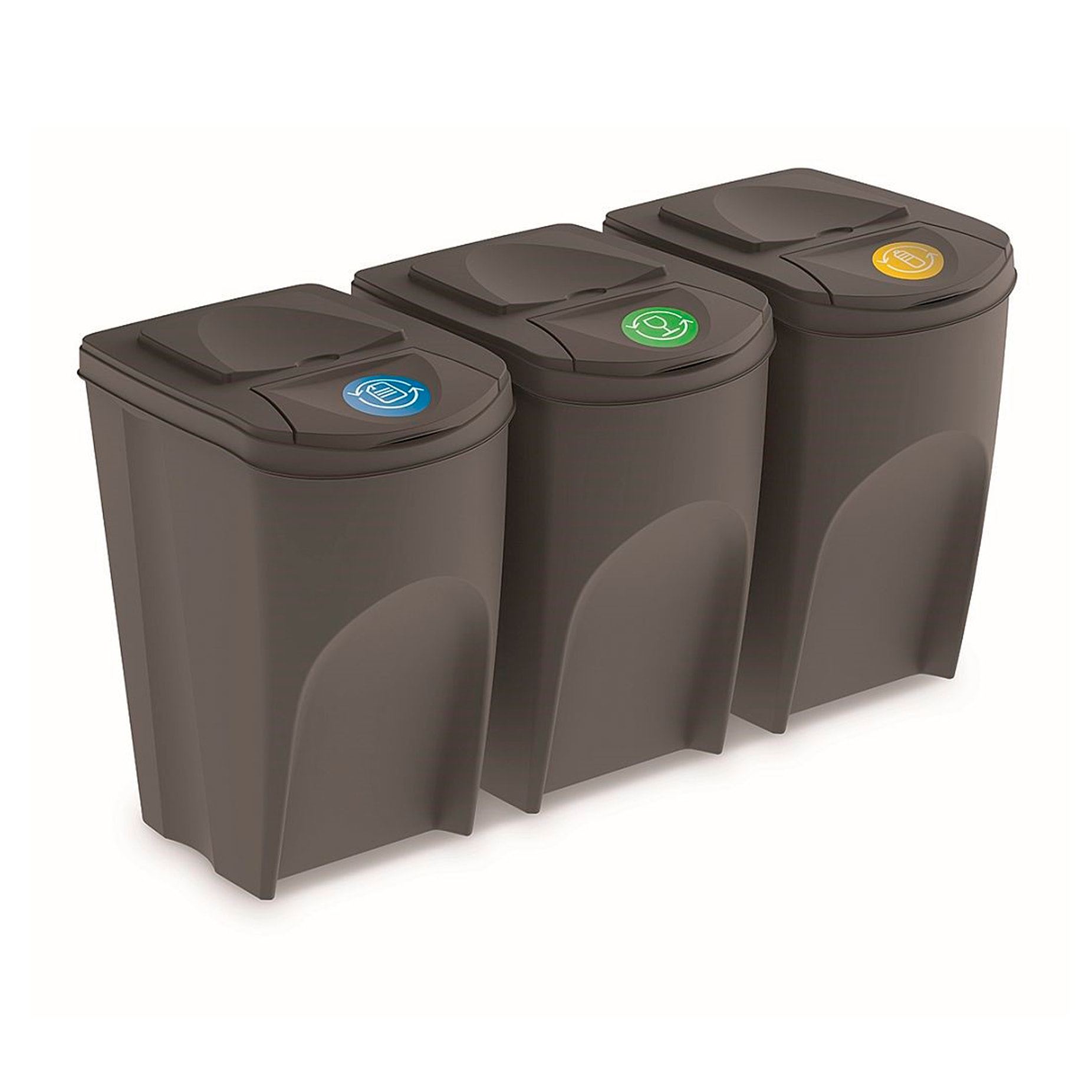 Juego de 3 cubos de reciclaje 105L Prosperplast Sortibox, gris