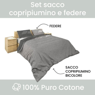 Intrecci - Set Copripiumino, 100% Flanella di Cotone, Morbido e Caldo, Sacco Copripiumino 1 Federa/e, Effetto Tinto in Filo, Double Face, Matrimoniale
