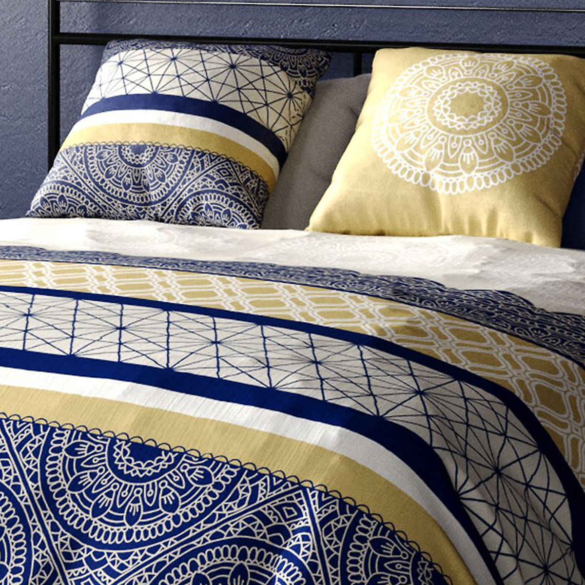 Parure housse de couette coton bleu