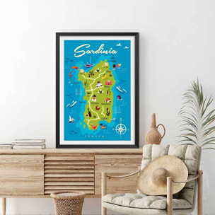 Poster de tourisme en sardaigne Affiche + cadre en bois - Noir