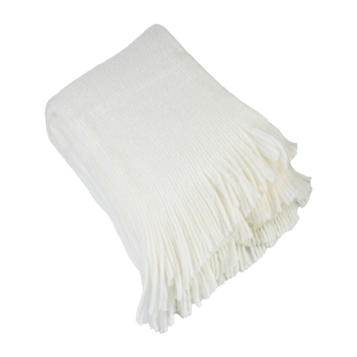 Plaid maille  - Effet laine tricotée - Blanc