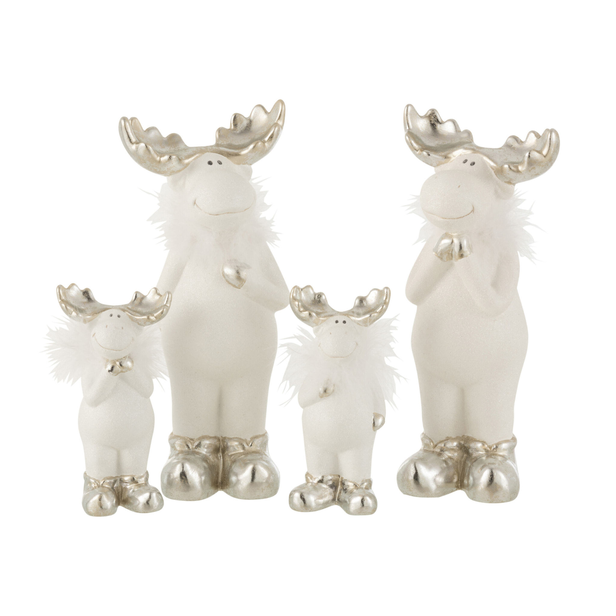 J-Line figurine de Noël Renne - céramique - blanc/argent - large - 2 pcs