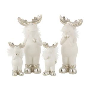 J-Line figurine de Noël Renne - céramique - blanc/argent - large - 2 pcs