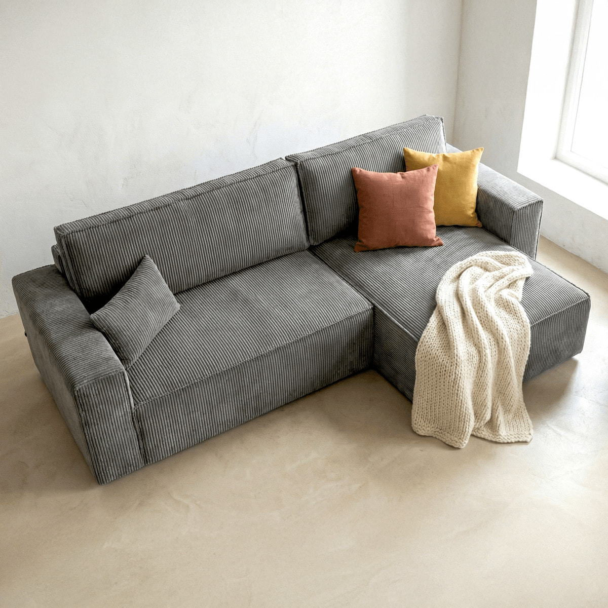 Canapé d'angle convertible 4 places en velours côtelé - LIVIA