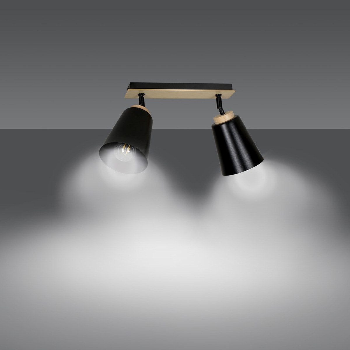 Faretto a soffitto ATLAS in acciaio nero e legno naturale