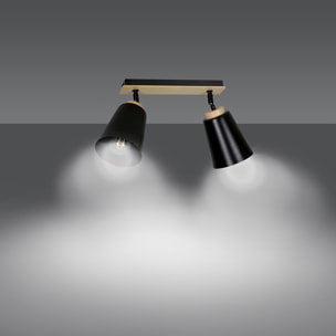 Faretto a soffitto ATLAS in acciaio nero e legno naturale