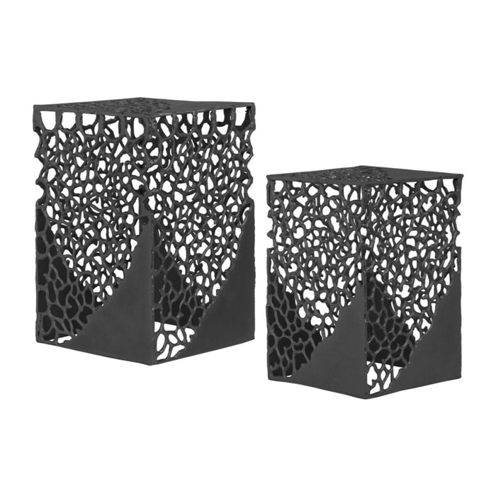 Set di 2 tavolini Delta in alluminio traforato nero