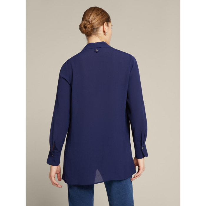 Elena Mirò - Blusa con cuello y botones laterales - Azul