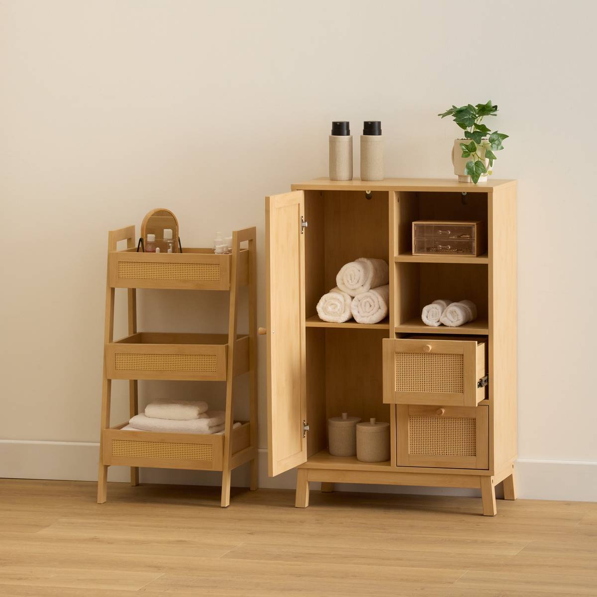 Meuble de salle de bain 1 porte Cane marron