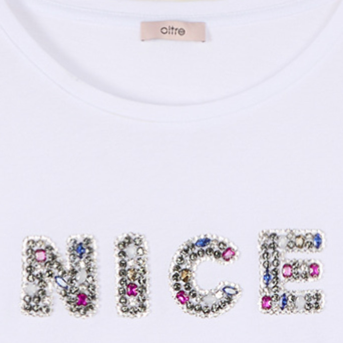 Oltre - T-shirt in cotone con patch gioiello - Bianco