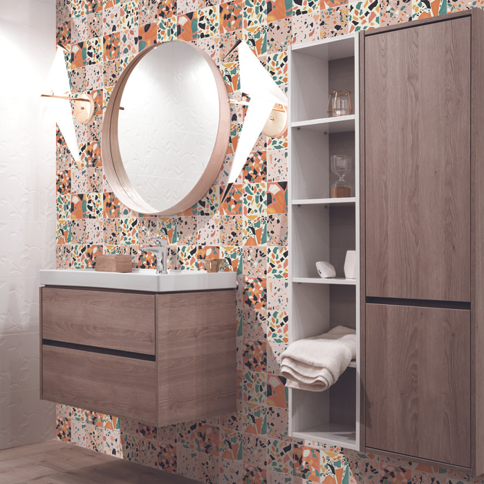 Stickers muraux - Sticker Mural Carrelage adhésif Cuisine Salle de Bain - 60 STICKERS CARREAUX DE CIMENT TERRAZZO ZOILO