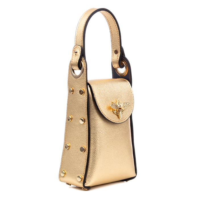 Alviano bolso de mano mujer. Piel auténtica Gamuza acabado lacado brillante.