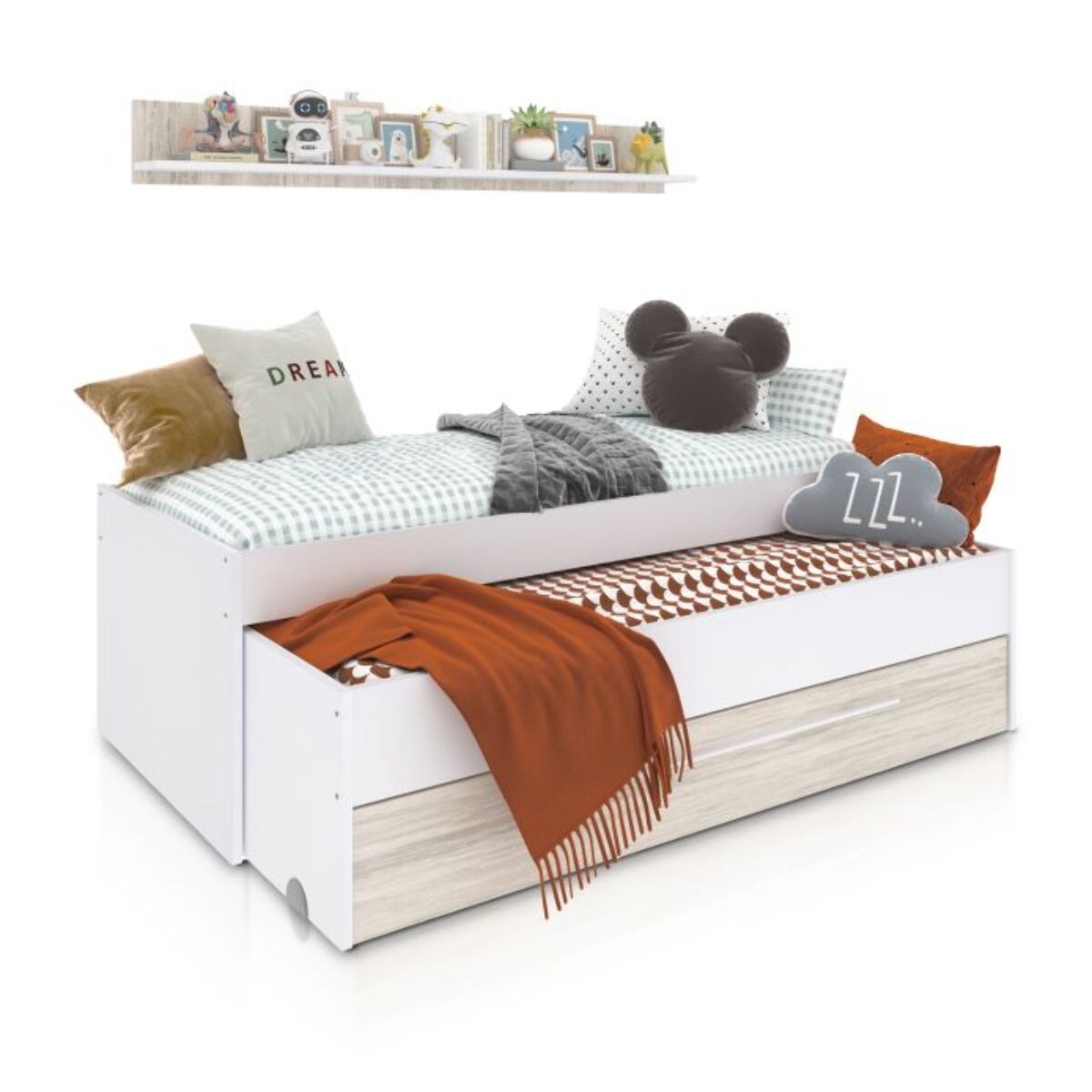 Cama doble juvenil con estante Nuit Blanco Artik (Blanco Mate) – Blanco Velho