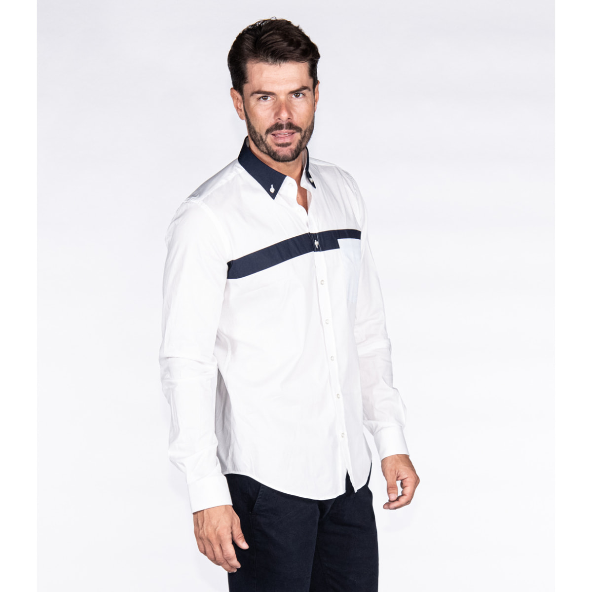 Camicia Uomo Popeline Stretch Unito Bianco