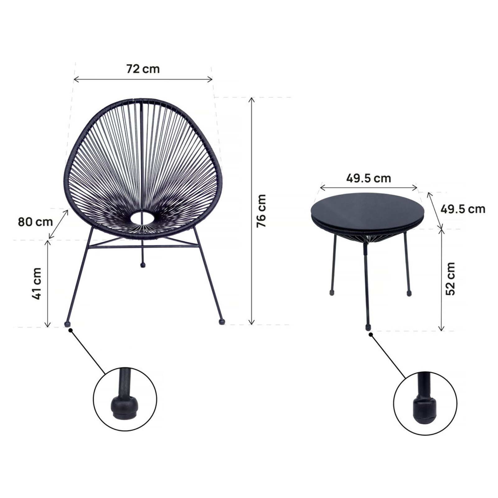 Salon de jardin acapulco en métal "Odea" - 2 places - Noir