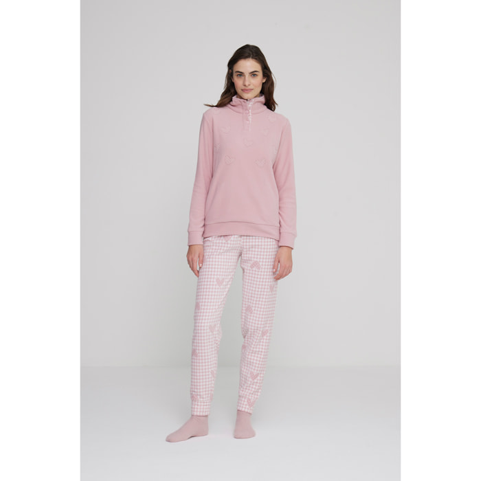 Pigiama donna heart in pile con collo tre bottoni Noidinotte