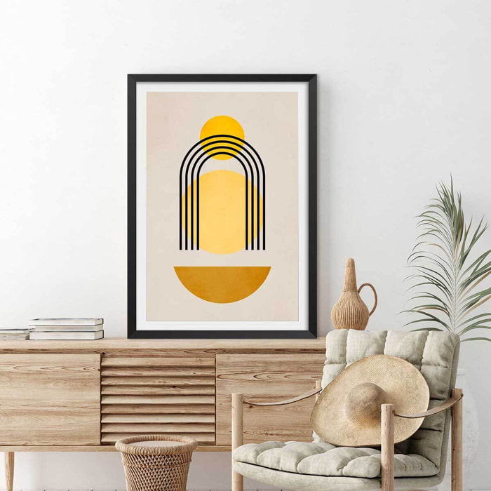 Affiche dessin abstrait bauhaus n°5 Affiche + cadre en bois - Noir