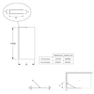 Pare bain fixe réversible Brive avec barre de renfort