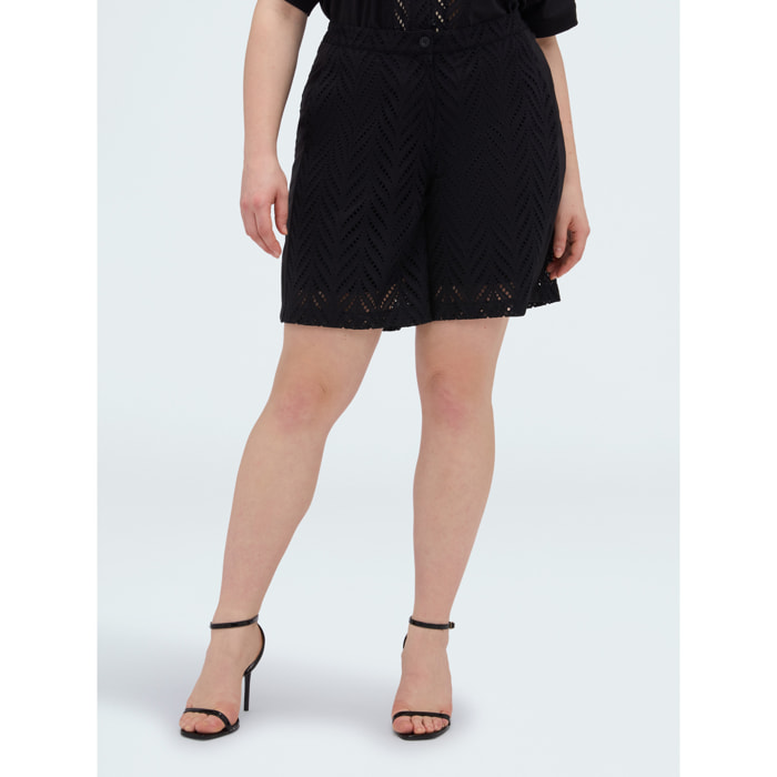 Fiorella Rubino - Shorts in sangallo di cotone traforato - Nero
